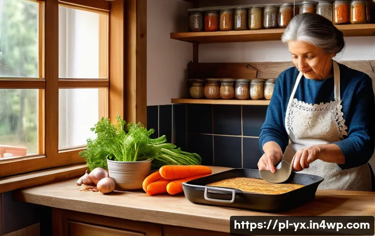 직접 음식 만들기 체험하기 - A cozy, bright Polish kitchen scene showing a middle-aged person preparing a traditional potato panc...