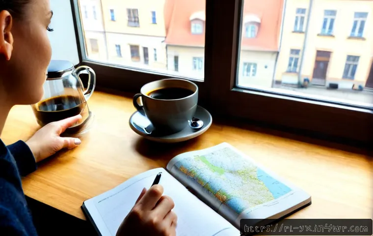 Home 17 식도락 여행의 마무리 후기 작성하기 - Photorealistic travel-blog scene in a cozy Polish apartment after a food-focused trip, a satisfied a...